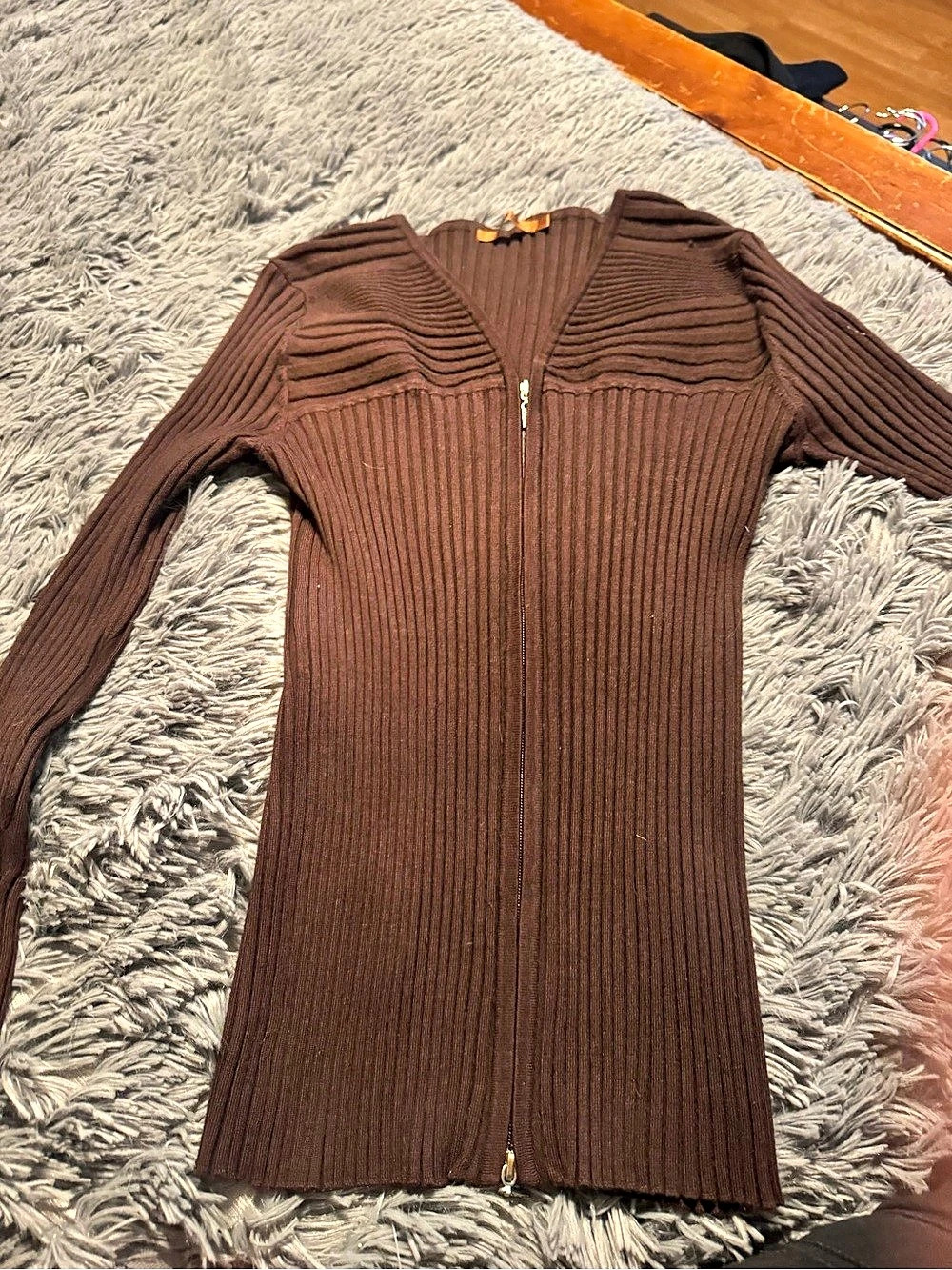belldini Ribbed Zip Cardigan in Brown XL